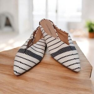 Lucky Brand Barbora pointed-toe flat mules black/white striped canvas Womens 10M